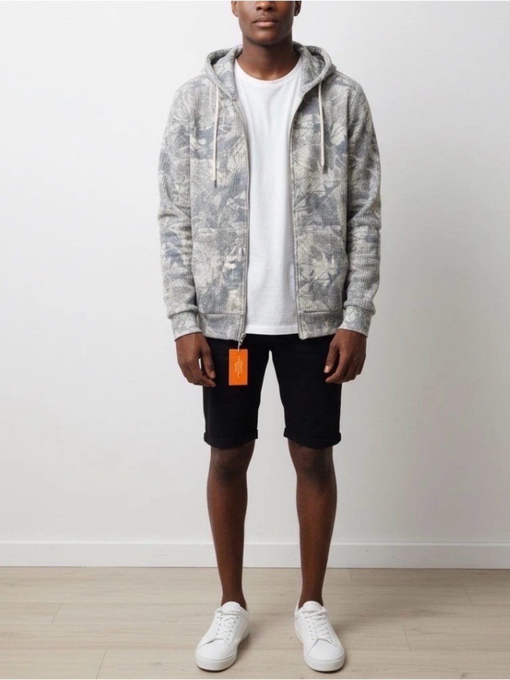 Negative Space Mens Camo Print Full Zip Waffle Knit Thermal Hoodie Medium